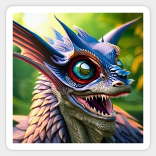 Crazy Blue Scaled Jungle Dragon with Big Eyes Sticker